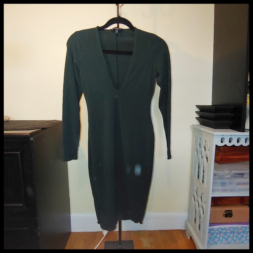 Express Green Bodycon V-neck, XS